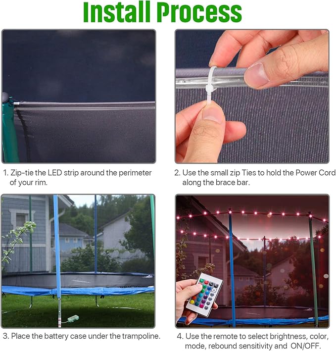 【Upgraded Large Volume&Longer Version】LED Trampoline Lights, Remote Control Trampoline Rim LED Light for 14Ft Trampoline, C Battery Box, 16 Color Change, Waterproof,Bright to Play at Night Outdoors