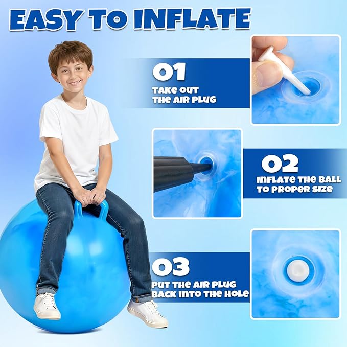 Hopper Ball for Adults & Teens 16+, 28 Inch Clouds Bouncy Ball with Handle, Sit On Hippity Hop Exercise with Air Pump, Jumping Hopping Toys Active Play for Family Activities Indoor Outdoor Fun Races