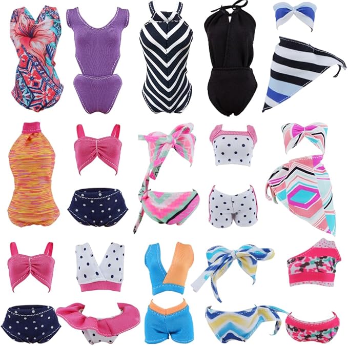 E-TING 11 Items= 3Pcs Doll Beach Bikini Swimsuit + 3Pcs Swim Ring + 5Pairs Shoes for 11.5 inch Girl Doll（Random Style）