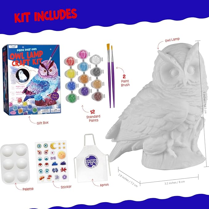 Paint Your Own Owl Lamp Kit, Art Supplies Painting Kits for Kids 6-12, Arts and Crafts for Kids Ages 8-12, Owl Toy Girls Boys Birthday Easter Gifts for Kids Ages 3 4 5 6 7 8 9 10 11 12+