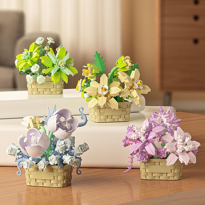 Mini Flowers Building Block Set,Flower Blocks Toys,Plants and Succulent Toys,Building Block Flowerpot，Botanical Collection Birthday Gift for Girls Boys Adults Kids Ages 6+ (Rose 128Pcs)