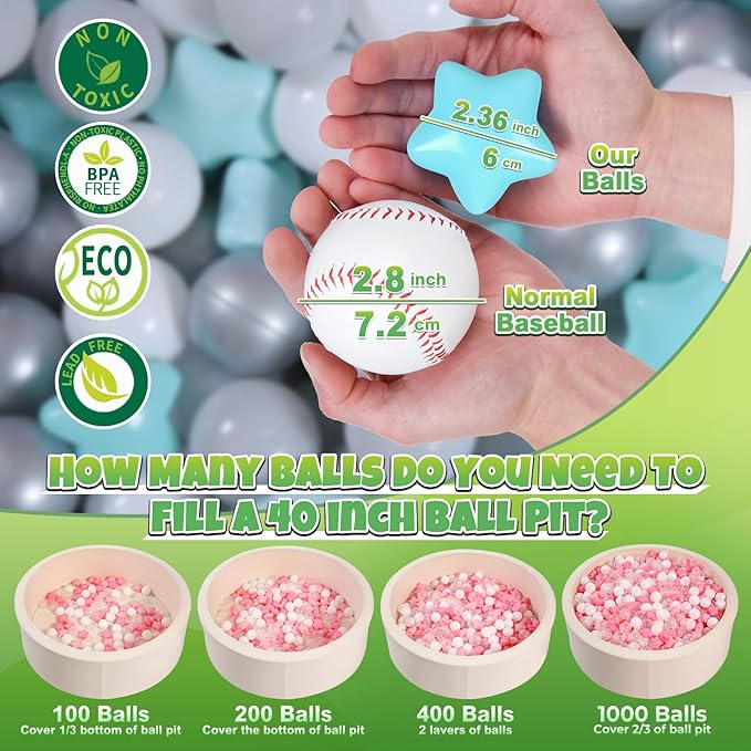GOGOSO Ball Pit Balls for Toddlers Kids Plastic Balls for Ball-Pit Playpen Pool Baby Play Pastel BPA-Free Non Toxic Play Pastel Crush Proof Bal 50 100 200 500 1000 Count