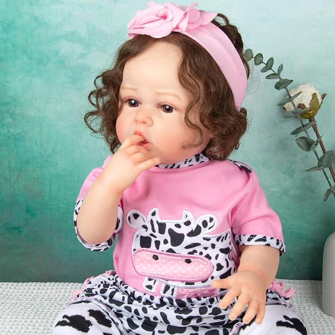 4Pcs Medylove Reborn Baby Dolls Clothes - Pink Dairy Cow Outfits for 20"-22" Reborn Dolls Neborn Baby Clothes Girl