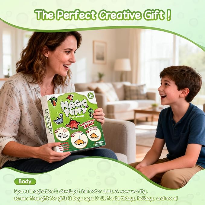Taotuo Magic Foam Texture Painting Kit - Dinosaur Theme 3D Art Puffy Paint Kit,15 Mess-Free Paint by Number Craft for Kids Ages 3-10
