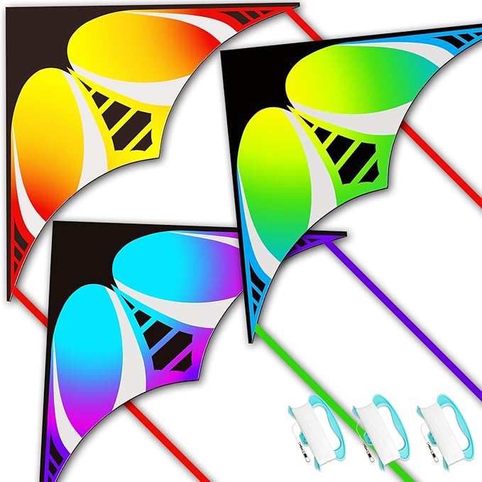 HONBO Large Delta Kite for Kids & Adults,Extremely Easy to Fly Kite for Beach Trip,String Line Included,with Colorful Tail,Perfect for Beginners