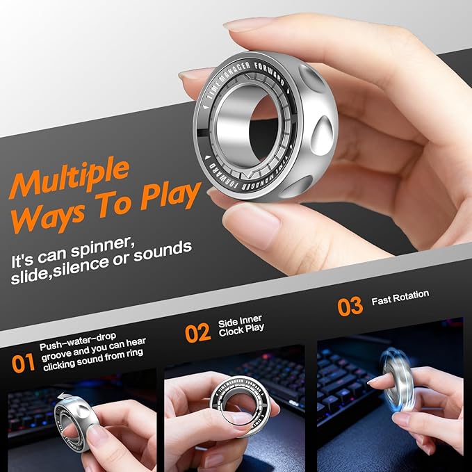 Upgraded Fidget Spinner for Stress Relief Magnetic Fidget Ring Toy with Mechanical Sound Sensory Stress Toys Anxiety EDC Relief Slider Tool Figette for Adults & Teens,Kids,Grey