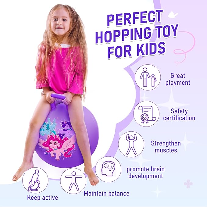 U&C Planet Hopper Ball 18 inches Bouncy Ball with Handle for Kids Age 3-6 Hoppity Hop Sit and Bounce Jumping Hopping Toy with Pump and Gift Box Great Gift for Easter Basket Stuffers, Purple