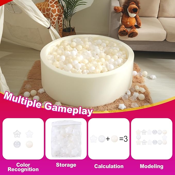 Realhaha Ball Pit Balls 50 100 200 500, Star Shapes for Babies Kids Playpen Plastic Balls for Babies Ball Pool Puppy Playballs