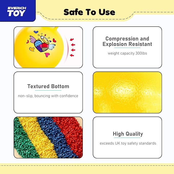 EVERICH TOY Hopper Ball for Kids, 18In Ride On Bouncy Ball with Handle, Yellow Heart Girls Toys for Indoor Outdoor Active Play Toys Easter Basket Stuffers Girls Boys Gifts for 4 5 6 7 8 Yr Old