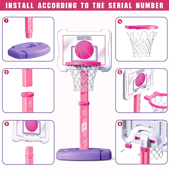 Toddler Basketball Hoop Indoor for Age 1-3, Height Adjustable Poolside Basketball Hoop with 3 Balls for Outdoor Game, Basketball Goal Sport Toys Birthday for Boys Girls 1 2 3 Year