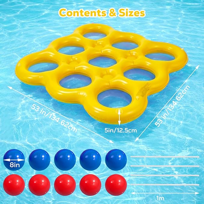 MoKo Pool Water Toys Tic-Tac-Toe Games Set, Inflatable Floats Toy with 10 Balls, Pool Games for Family Party Outdoor Beach Adults Teens Kids 2-10 Players
