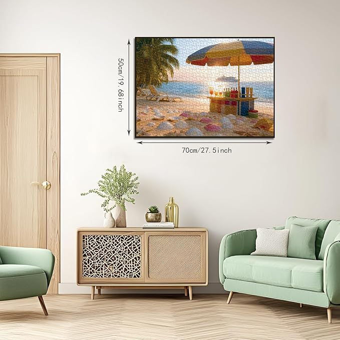 Puzzles for Adults 1000 Pieces Tropical Beach Scene Jigsaw, with Letter on Back, HD Poster, Storage Bag Impossible Challenging Puzzle Giftfor Vacation Lovers (27.56x19.7 Inch)