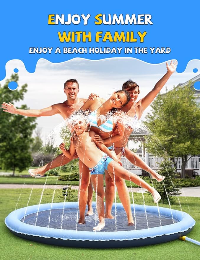 VISTOP Non-Slip Splash Pad for Kids and Dog, Thicken Sprinkler Pool Summer Outdoor Water Toys - Fun Backyard Fountain Play Mat for Baby Girls Boys Children or Pet Dog (117 inch, Blue&Blue)