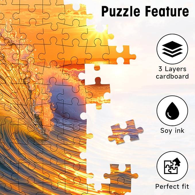 1000 Pieces Jigsaw Puzzles for Adults, Sunset Wave Beach Ocean Puzzle with Letters on Back, 20×28 Inch Hard Difficult Challenging Adult Puzzle for Gift & Home Decor