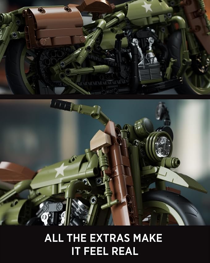 Nifeliz Motorcycle WLA Model Toy for Adults, Classic Military Bike Building Set with Authentic Features, Collectible Display Gift (833 PCS, NF10333)