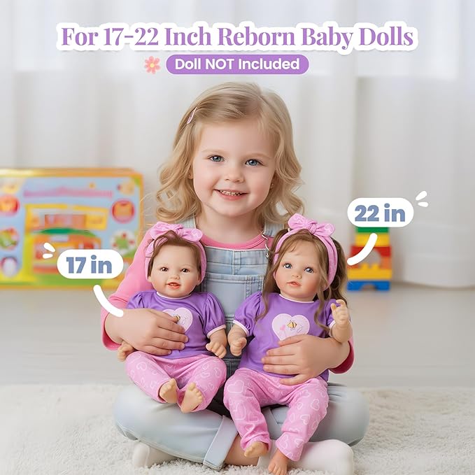 BABESIDE 6 Pcs Reborn Baby Doll Clothes Set – Fits 17-22 Inch Dolls, Soft Cotton Outfits & Reborn Baby Doll Accessories for Pretend Play and Gift for Girls