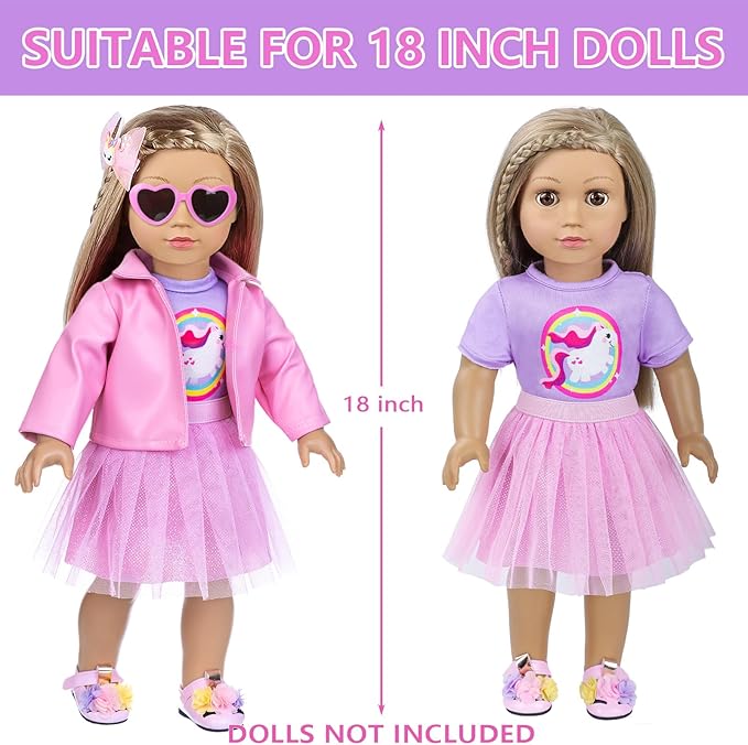 ZNTWEI American 18 Inch Doll Makeup Accessories and Clothes Sunglasses Phone Eye Shadow Lipstick Blusher Hair Clip Backpack Doll Clothes and Shoes Makeup Play Set Gifts ( No Doll )