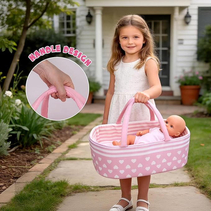 Aori 7 Pcs Reborn Baby Dolls Clothes Set with Pink Bassinet for 17-22 Inch Baby Doll, Carrier Bed and Baby Doll Clothes Outfit Accessories fit Newborn Baby Girl