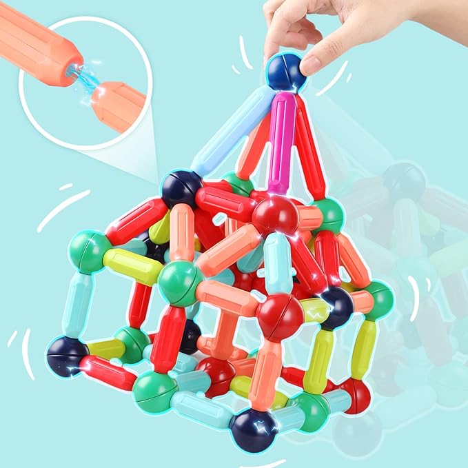 BAKAM Magnetic Building Blocks for Kids Ages 4-8, STEM Construction Toys for Boys and Girls, Large Size Magnetic Sticks and Balls Game Set for Kid’s Early Educational Learning (42PCS)