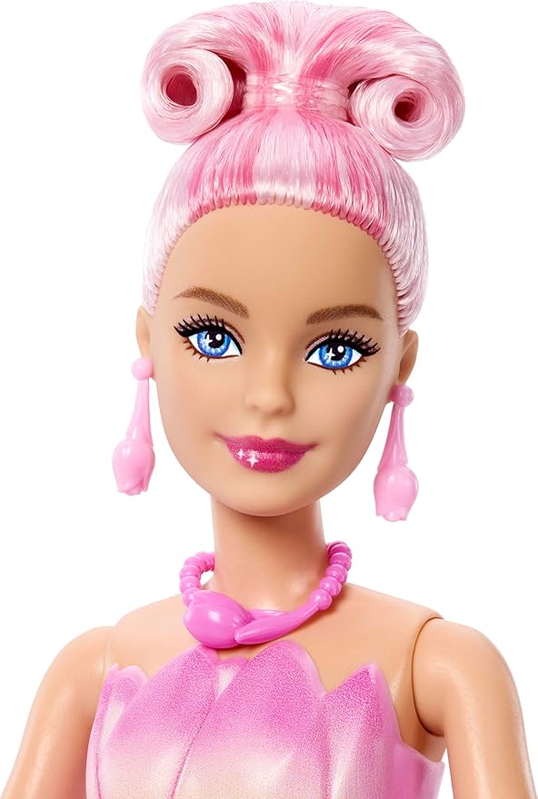 Barbie Petal Pop Scented Doll with Pink Tulip Dress & Accessories, Bouquet Reveal with Pet Bunny & Surprises Like Watering Can, Necklace & Earrings