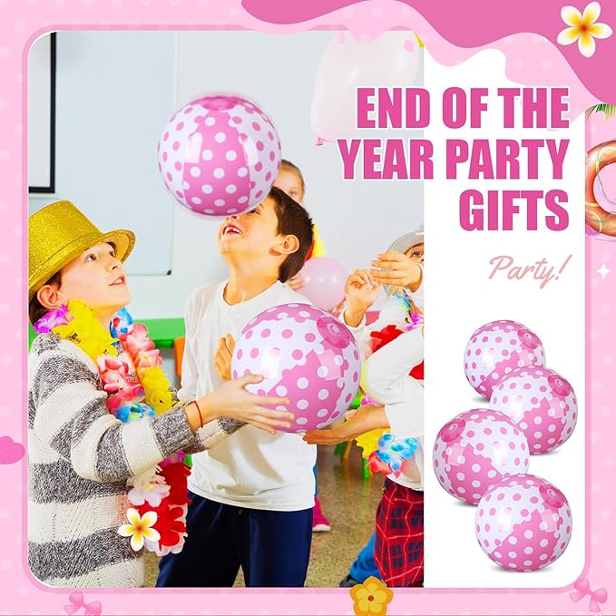 Leyndo 12 Pack Polka Dots Themed Beach Ball for Kids 7.87" Bulk for Summer Pool and Beach Game Gifts and Birthday Party Supplies and End of The Year Class Party Decoration Favors