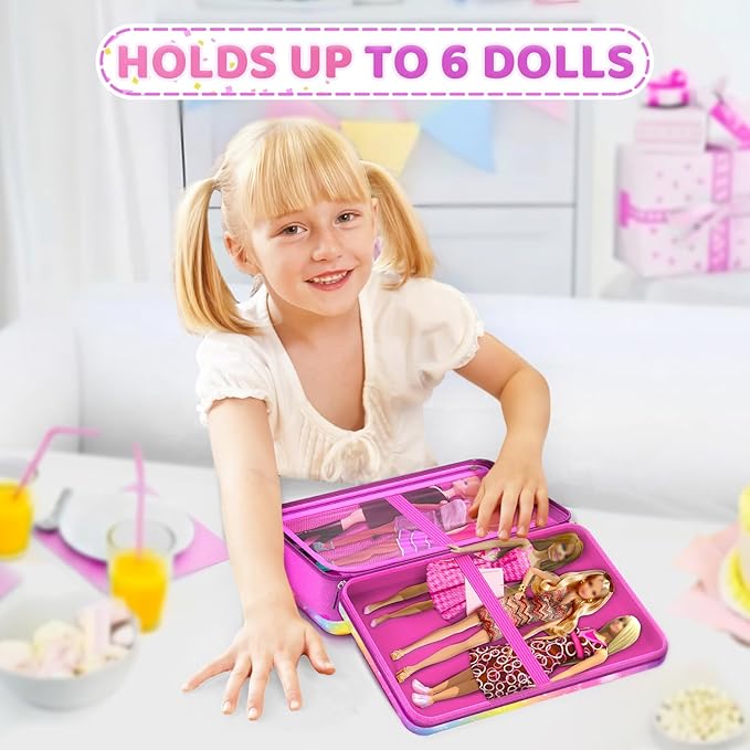Stylish Travel Case for 12 Inch Fashion Dolls - Storage Solution with Pockets for Doll Accessories - Best for On-The-Go Travel (2-Starlit Sky)