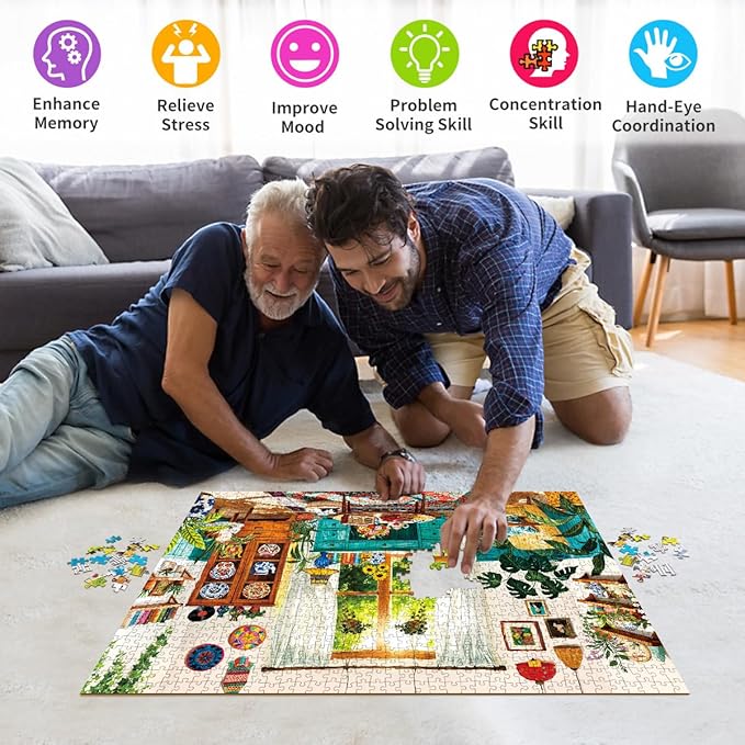 1000 Piece Puzzles for Adults - Cozy Boho Living Room Scene - Jigsaw Puzzles for Adults 1000 Piece Challenging Paper Puzzle for Relaxation, Home Decor Plant Lover Gifts (27.5" x 19.7")