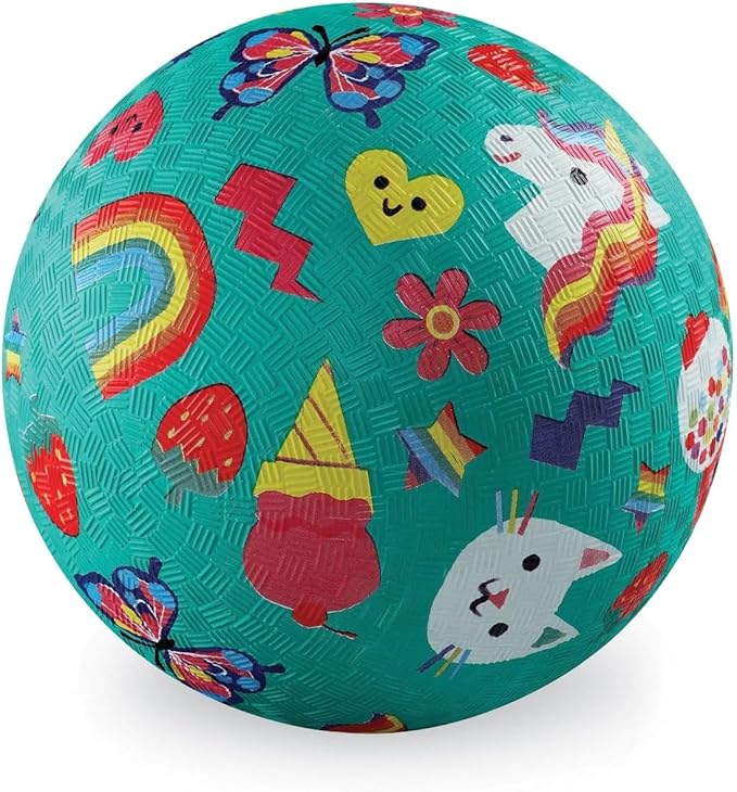 Crocodile Creek Playground Ball - Durable Rubber Ball for Kids Ages 3 and Up - Bouncy Inflatable Ball for Kickball, Indoor Games, and Outdoor Sports - PVC-Free - Smiley - 5-inch Diameter