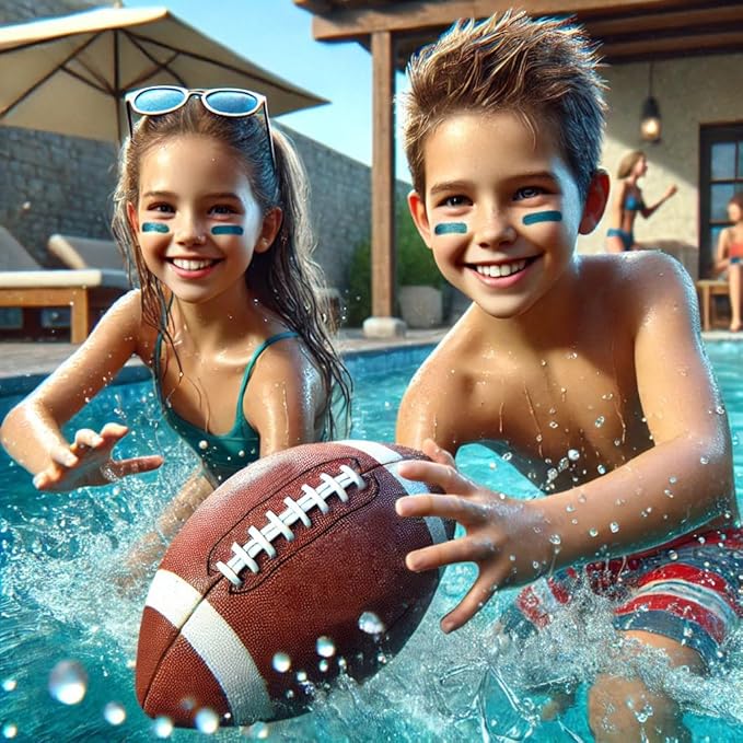 AppleRound 3-Pack 8-Inch Waterproof Footballs for Pool, Beach, & Backyard - Ideal for Water & Land Play - Ball Pump Included, Pee-Wee Junior Size for Kids & Teens