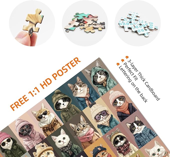 1000 Pieces Jigsaw Puzzles for Adults - Stylish Cats in Fashion - Unique Puzzle for Family and Friends - Challenging Puzzle Perfect for Game Nights (19.7x27.6 in)