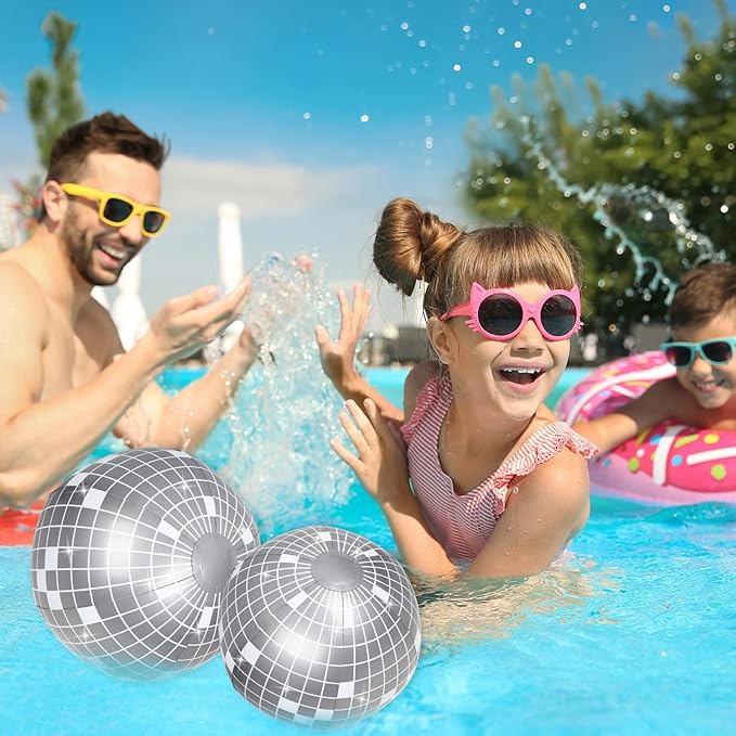 Whaline 5Pcs Inflatable Disco Beach Ball 24 & 16 Inch Round Pool PVC Balls Disco Theme Party Decoration for Indoor Outdoor Summer Beach Sports Theme Party Decor (Silver)