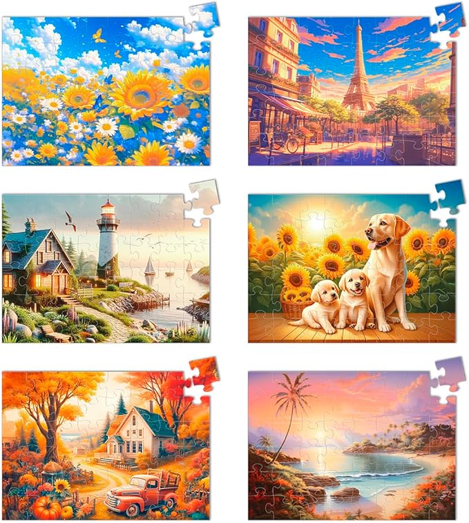 Yigney 6 Pack 48 Large Piece Jigsaw Puzzles for Seniors Alzheimer Products for Elderly Dementia Activities Memory Game for Patients in Nursing Home with Storage Box