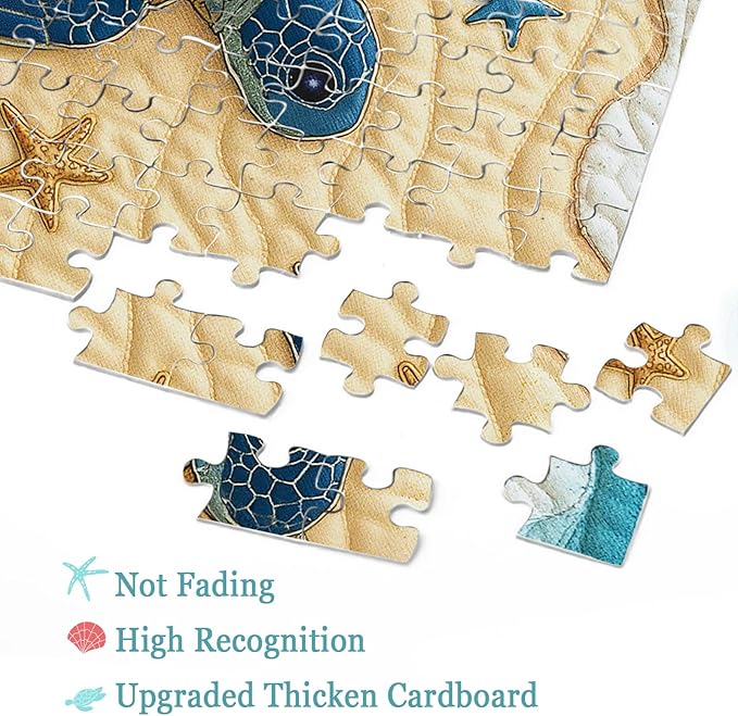 Sea Turtle Beach Puzzle for Adults 1000 Pieces, Quilt Sewing Art Jigsaw Puzzle, Ocean Seashell Starfish Puzzle