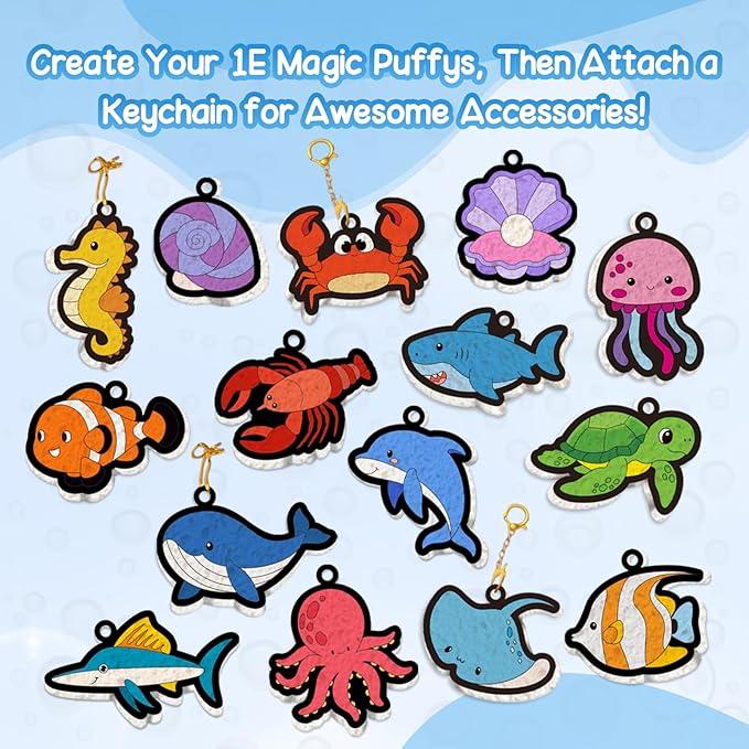 Taotuo Magic Foam Texture Painting Kit - 3D Art Puffy Paint Kit, 15 Ocean Mess-Free Paint by Number Craft for Kids Ages 3-10