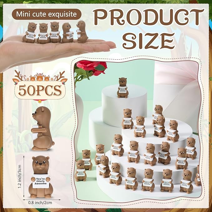 50 Pcs Positive Mini Sea Otter Figurines Tiny Otter Statue Small Gift Figures for Hide and Seek Prank Props Piñata Easter Egg Fillers Birthday Inspirational Gift for Colleague Staff