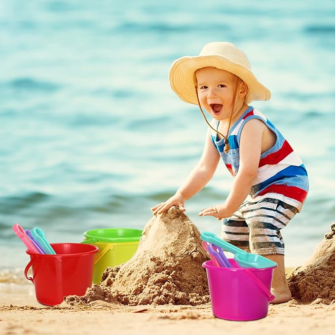 Jerify 30 Pieces Mini Plastic Beach Pail 6.3 Inch Plastic Small Bucket Small Sand Pail Building Beach and Sandbox Toys for Summer Practical Gift Party Favor and Prize(Simple)