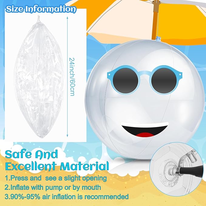 Zhanmai 6 Pieces Inflatable Clear Beach Ball 24 Inch Clear Pool Floating Ball Balloons for Under The Sea Party Decoration DIY Bubble Summer Beach Swimming Pool Hawaii Luau Party Favor