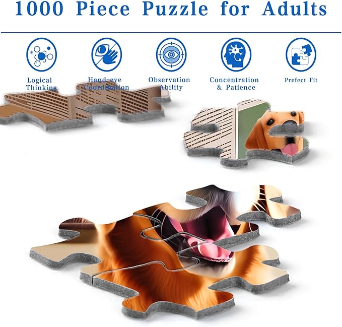 Rocorose Jigsaw Puzzles 1000 Pieces, HD Quality Adults Puzzle Games of Funny Dog with Exquisite Poster, Challenging Animal Puzzles for Family Game Night