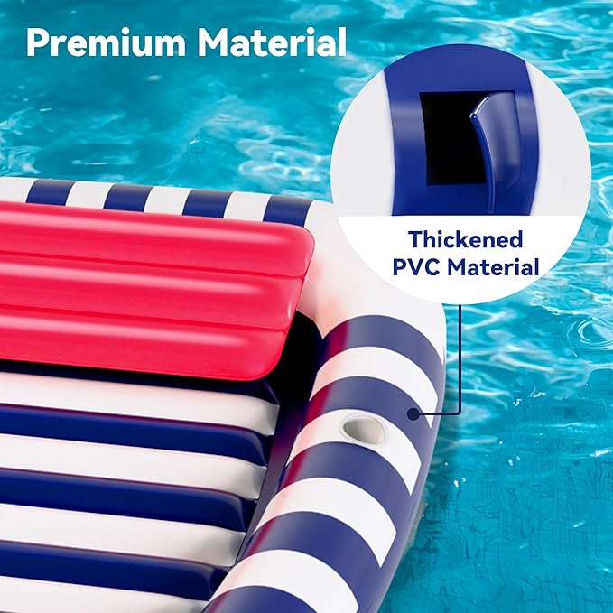 Pool Wave Inflatable Pool Lounger Floats W/Water Sprinkler, 80" x 66" Large Tanning Bed for Adult Kids, Outdoor Sun Bathing Floating Blow up Raft W/Pillow, Summer Beach Lake Family Party Gift - Blue