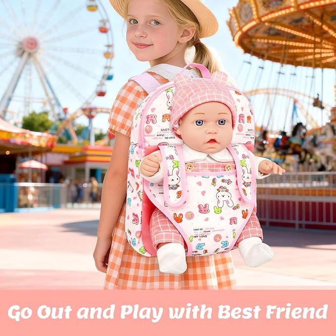 UNICORN ELEMENT 12" Baby Dolls with Backpack Carrier,12 Inch Baby Doll Accessories Cute Hat Pacifier Bottle Diaper Doll Playset for 3+ Year Old Kids