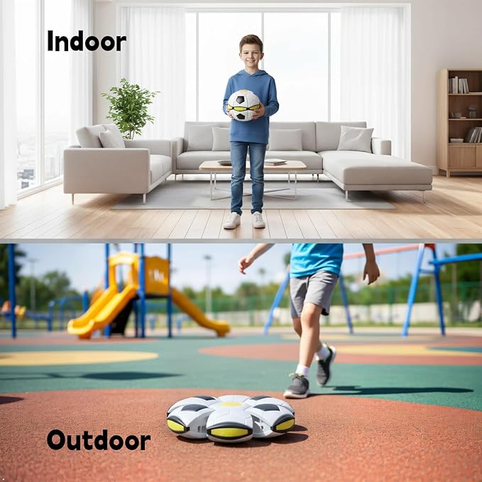 Magic Ball - 2-in-1 Shape-Shifting Magic Bouncing Ball with 6 LED Lights, Flying Saucer Disc, Impact-Activated Light Up Toys for Indoor & Outdoor Play, Frisbees for Kids (Soccer Pattern)