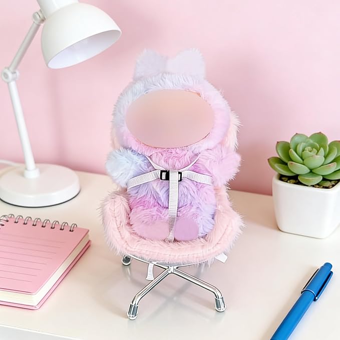 Doll Car Seat for 3–8 inch Figures, Fits Character Plushes, Blind Box Dolls & Vinyl Collectibles, Includes Air Vent Clip & Desktop Stand, Cute Car Ornament for Collectors (Red Ombre)