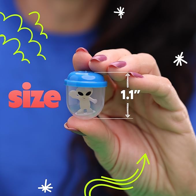 Entervending Alien Toys in Capsules - 50 Pcs of 1.1 Inch Plastic Capsules & 1 Inch Glow in the Dark Alien Figurines for Kids - Party Favors - Classroom Prizes - Toys Bulk for Vending Machine Refill