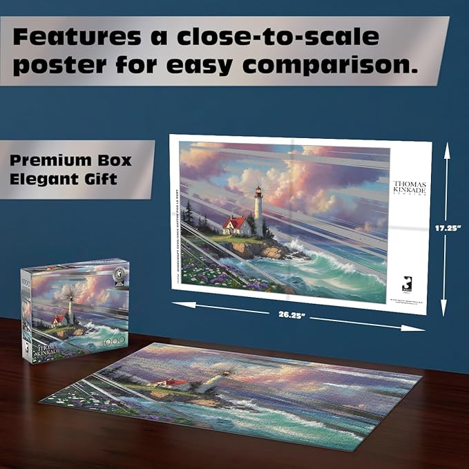 Buffalo Games – Thomas Kinkade Windswept Cove 1000-Piece Jigsaw Puzzle for Adults, Silver Select Coastal Scene with Foil Accents