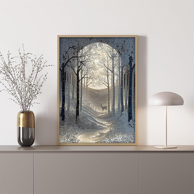 Nature Forest Puzzles for Adults 1000 Pieces, Landscape Plant Moon Deer Puzzles Unique Art, Impossible Hard Challenge Jigsaw Puzzle Paper Cut