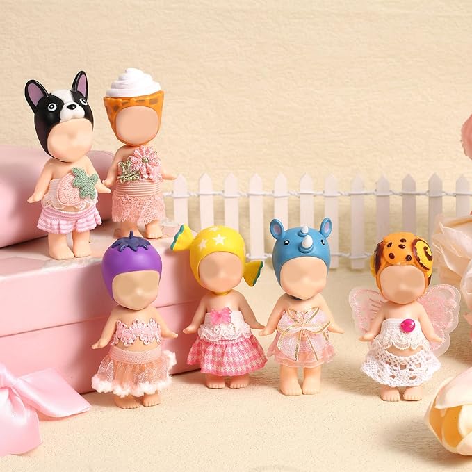 6 Sets Doll Outfits for 3 Inch Doll Pack, Mini Toys Clothes Pack with Tops & Skirts Clothing Mini Figure Costume Dress Up Accessories for Collector Display and Decoration (Pink)