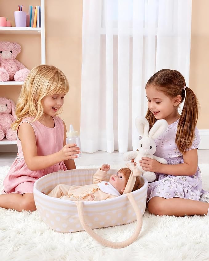 BABESIDE 8 PCS Reborn Baby Doll Clothes Set with Bassinet for 17-22 Inch Dolls Babys Doll Clothes Outfit Accessories fit Baby Doll Girl Boys, Yellow