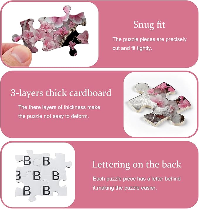 PICKFORU Dragon Puzzles for Adults 1000 Pieces, Fantasy Dinosaur Round Puzzle Flower Yinyang Animal, Floral Circle Unique Art Challenge Jigsaw Puzzle