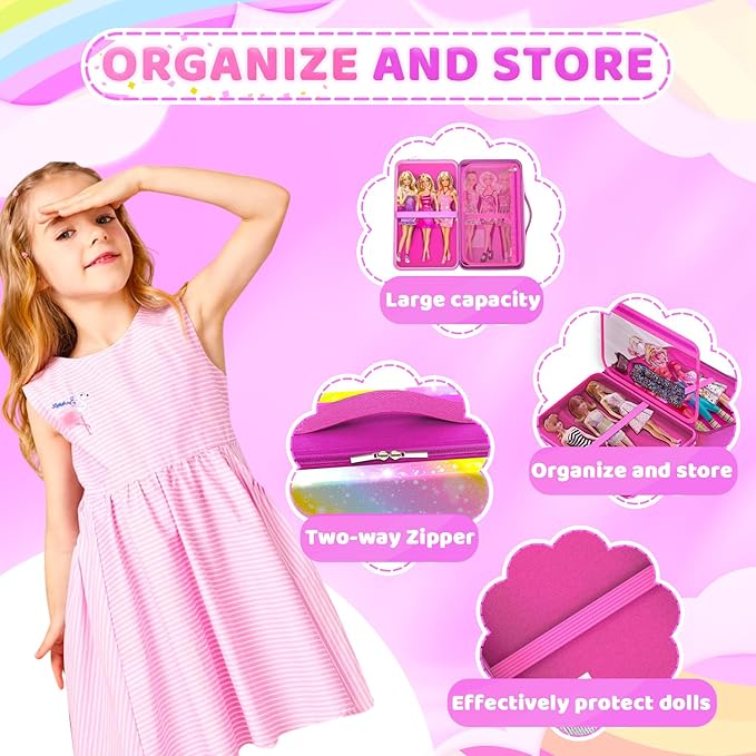 Stylish Travel Case for 12 Inch Fashion Dolls - Storage Solution with Pockets for Doll Accessories - Best for On-The-Go Travel (2-Starlit Sky)