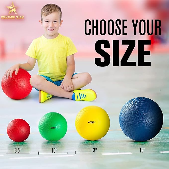 Western Playground Ball and Kick Ball - Extra Soft and Bouncy- 4 Colors - Medium & Large & Extra Large - Reliable Construction - for Kids, Toddlers, and More - No Fade Playground Balls
